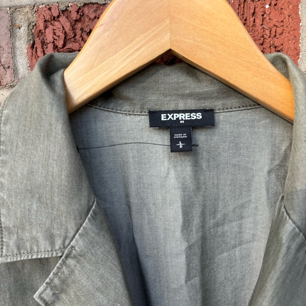 Express Chambray Olive Button Down Short Sleeve B… - image 3